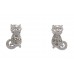 Cat Earrings Silver 925 Sterling Designer Womens Marcasite Stones Handmade B425